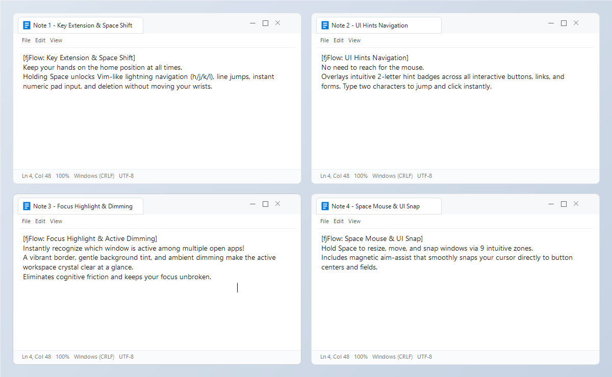 Multiple Notepad windows without focus highlight